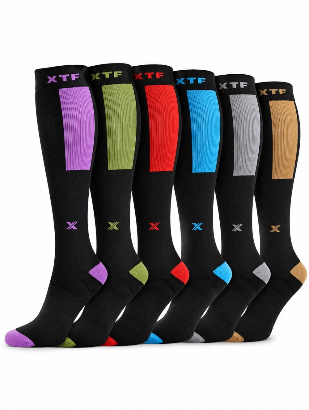 XTF Copper Compression Socks 6-Pack Knee High L/XL